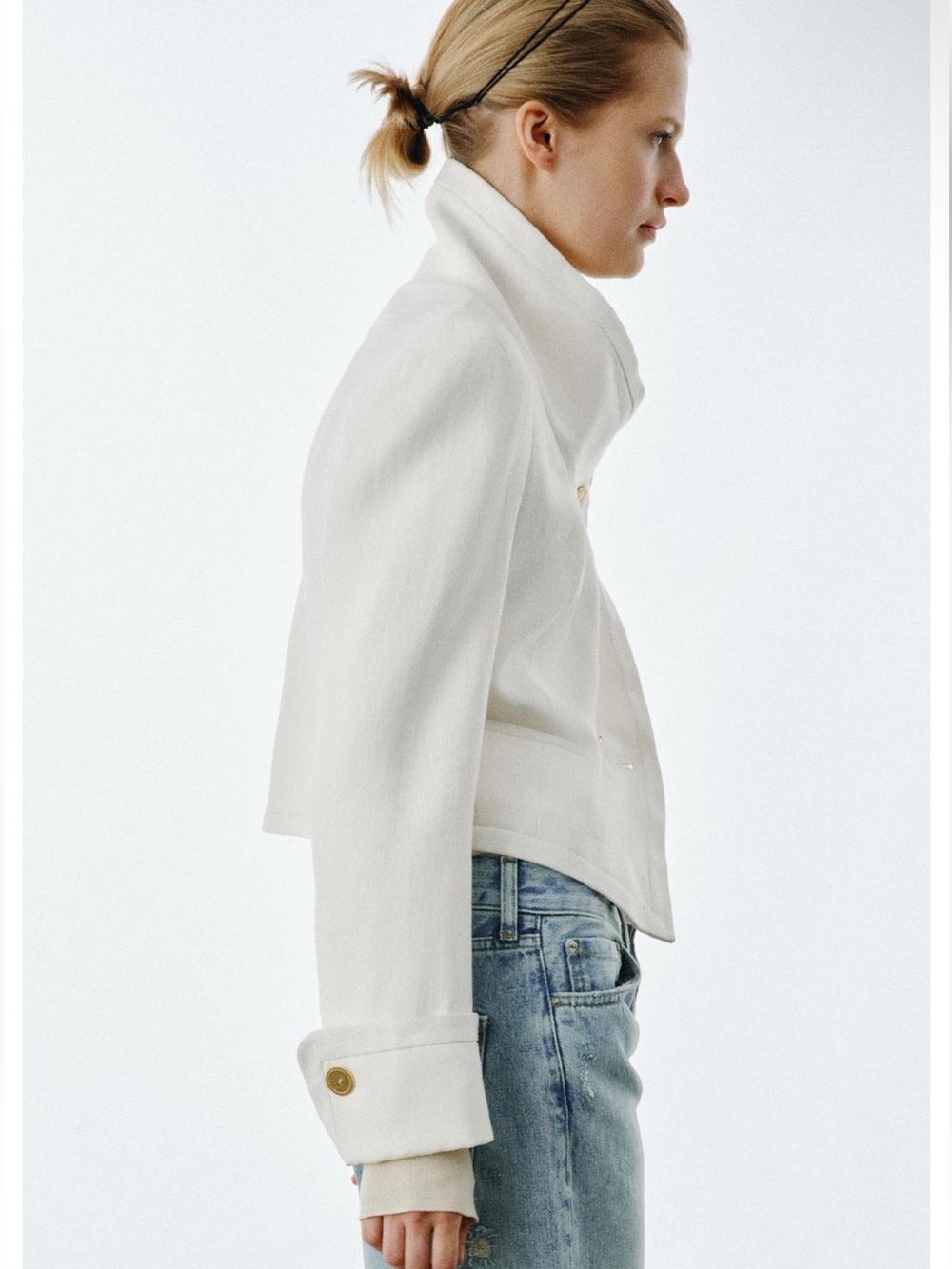Zara Off-White Double-Breasted Sculpted Collar Jacket - Picture 3 of 5